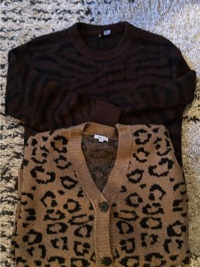 Leopard Print Brown Cardigan and Dark Brown Sweater Set